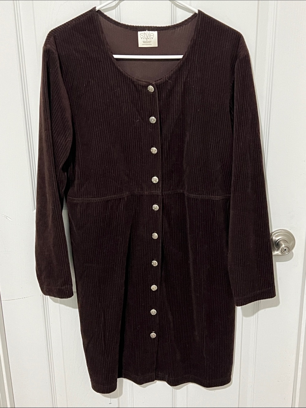 Button-Front Corduroy Dress - Dark Brown